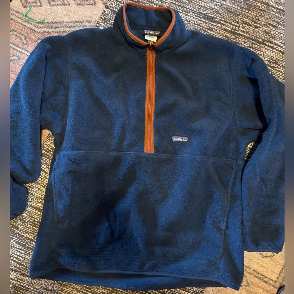 Patagonia Synchilla Dark Blue Fleece with Orange Trim